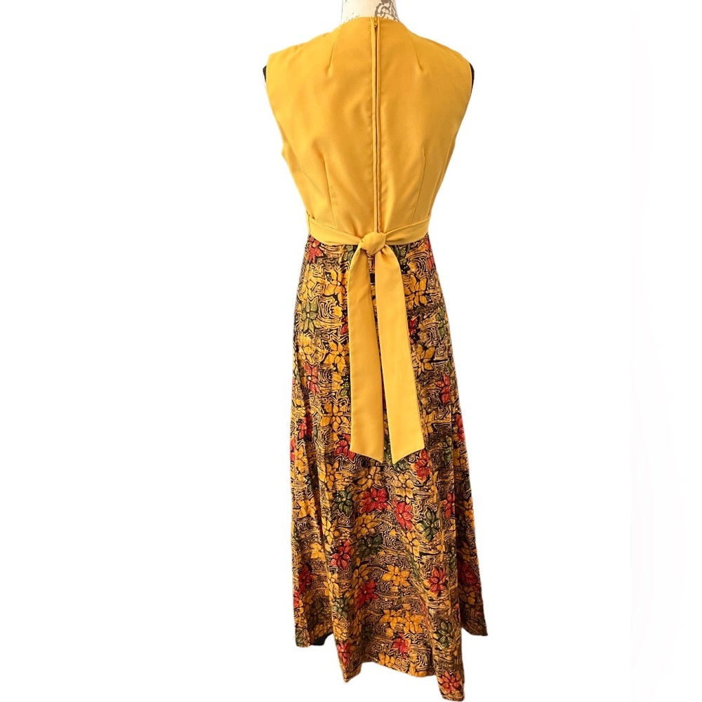 Handmade Vintage 70’s maxi floral dress yellow, & brown empire waist Small EUC​ - Picture 6 of 16